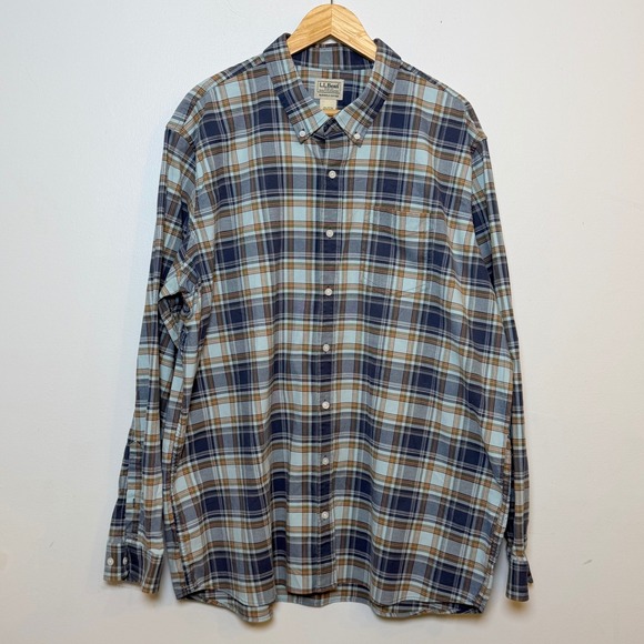 L.L. Bean Other - L.L. Bean Comfort Stretch Oxford Shirt XXL Tall Blue Plaid Slightly Fitted